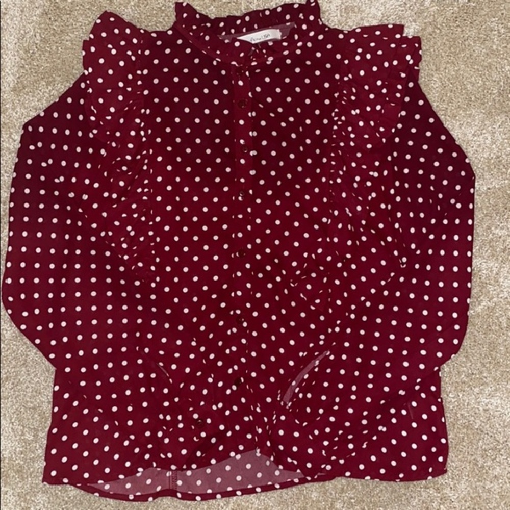 $5 LABOR DAY SALE ❤️ Burgundy Polka Dot Button-Down Dress Shirt